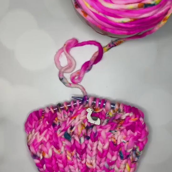 Luxury Pink Merino Wool Knit Hat - Neon Pink Swirls Hand Knit Hat with Hand Dyed Yarn