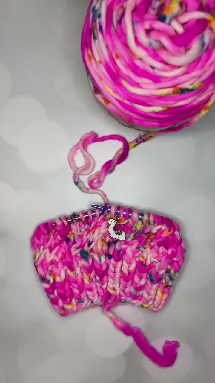 Luxury Pink Merino Wool Knit Hat - Neon Pink Swirls Hand Knit Hat with Hand Dyed Yarn