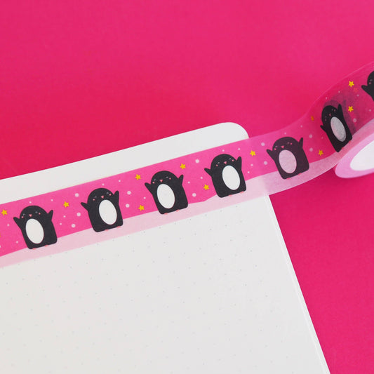 Pink Penguins Gold Foil Washi Tape