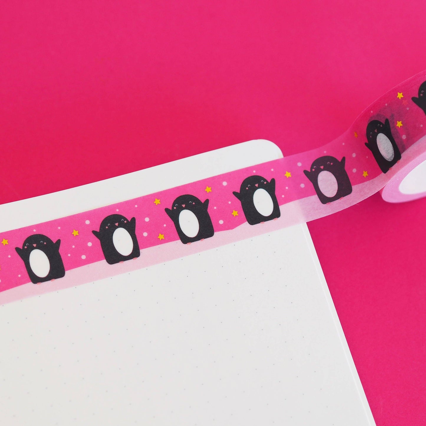 Pink Penguins Gold Foil Washi Tape