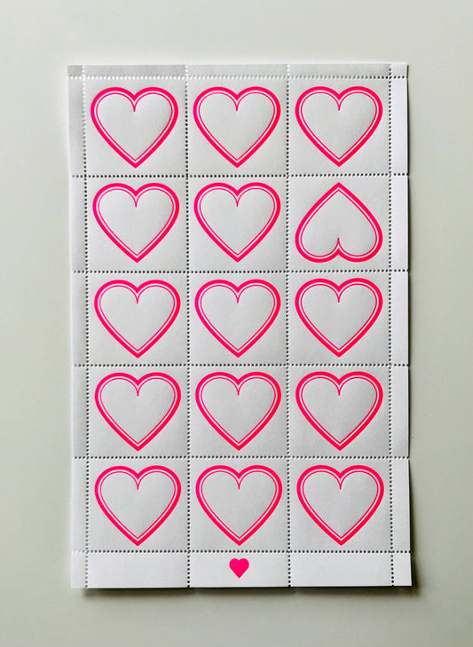 Hearts - Dayglo Letterpress Lick & Stick Stamps