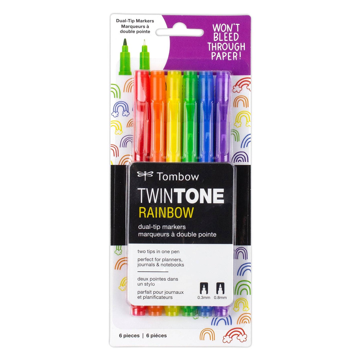 Tombow - TwinTone Marker Set, 6-Pack Rainbow
