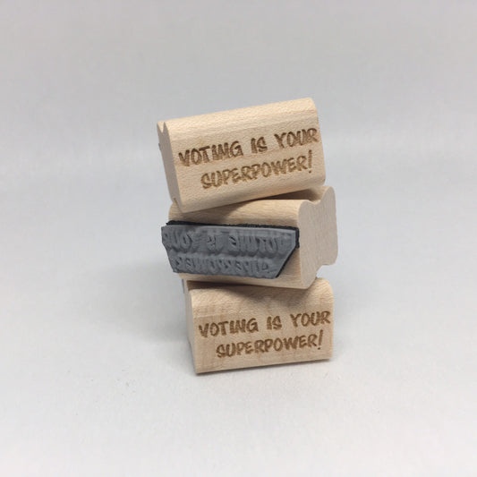 Voting Is Your Superpower! Rubber Stamp for Postcards To Voters and GOTV initiatives