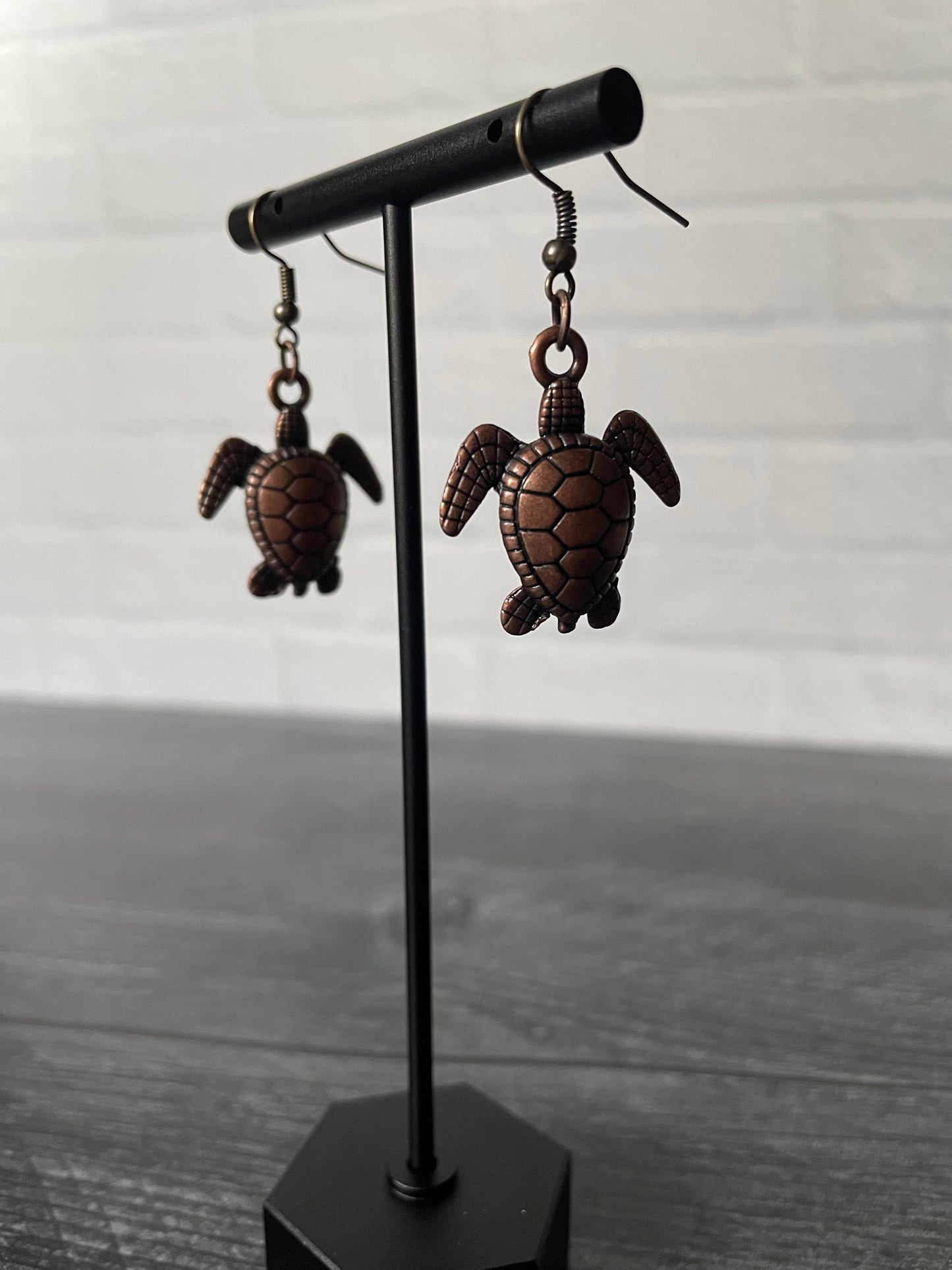 Brushed Metal Turtle Earrings