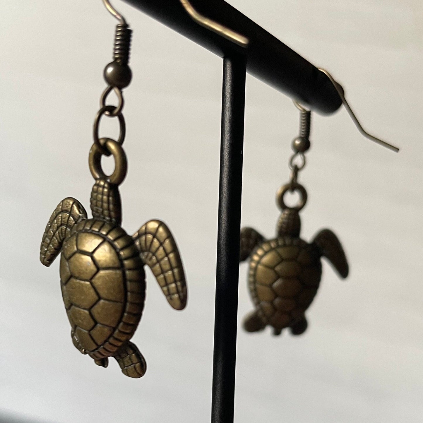 Brushed Metal Turtle Earrings