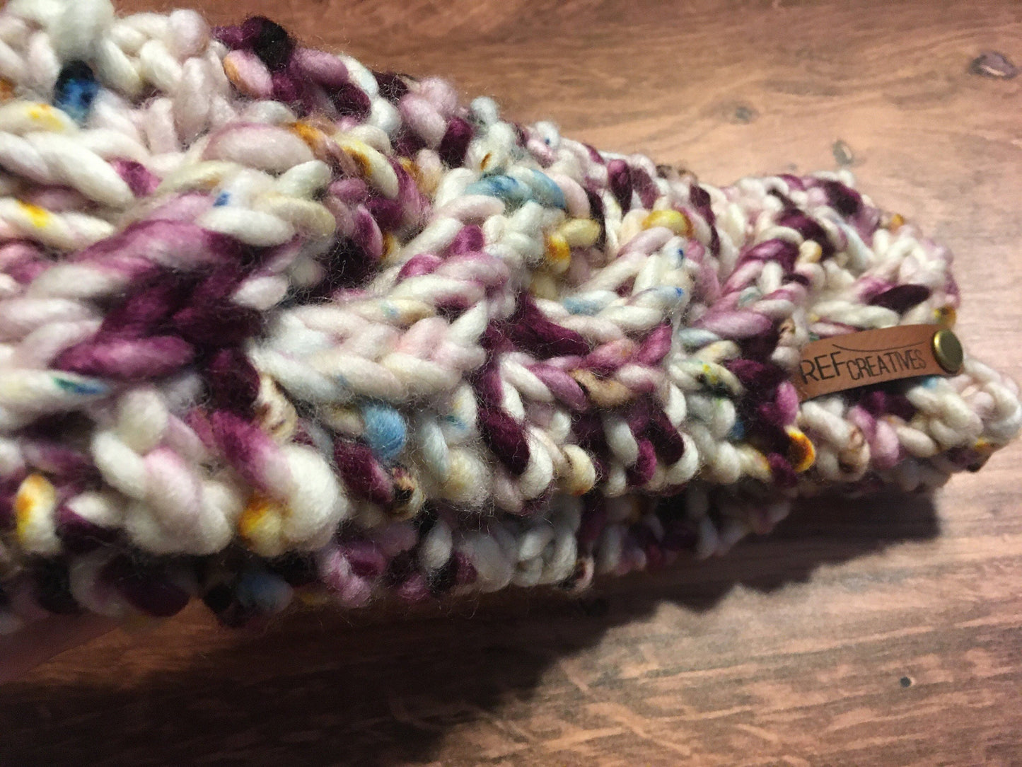 Berry Cobbler Skinny Hand Knit Earwarmer with Hand Dyed Yarn