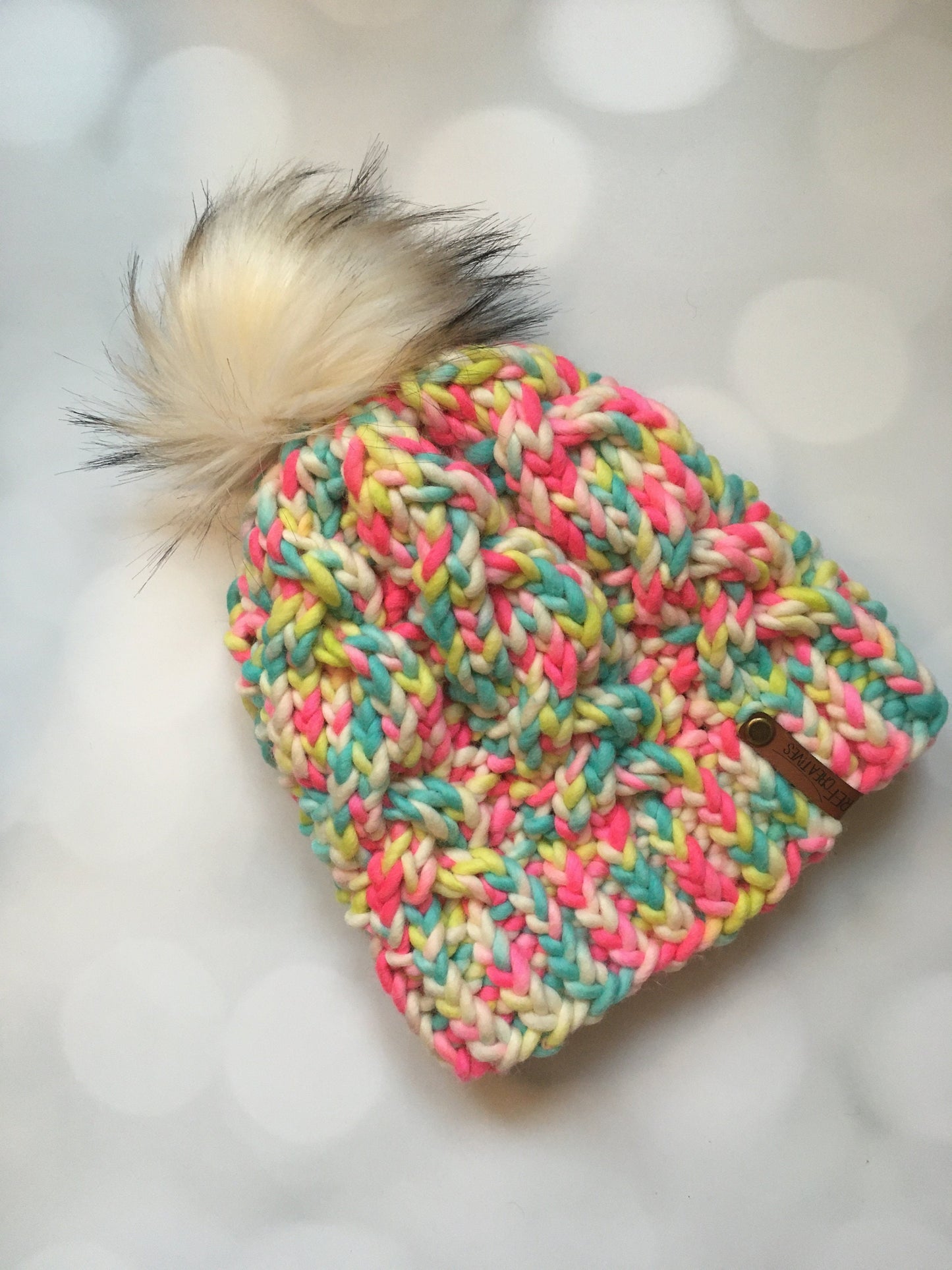 Neon Twist Hand Knit Hat