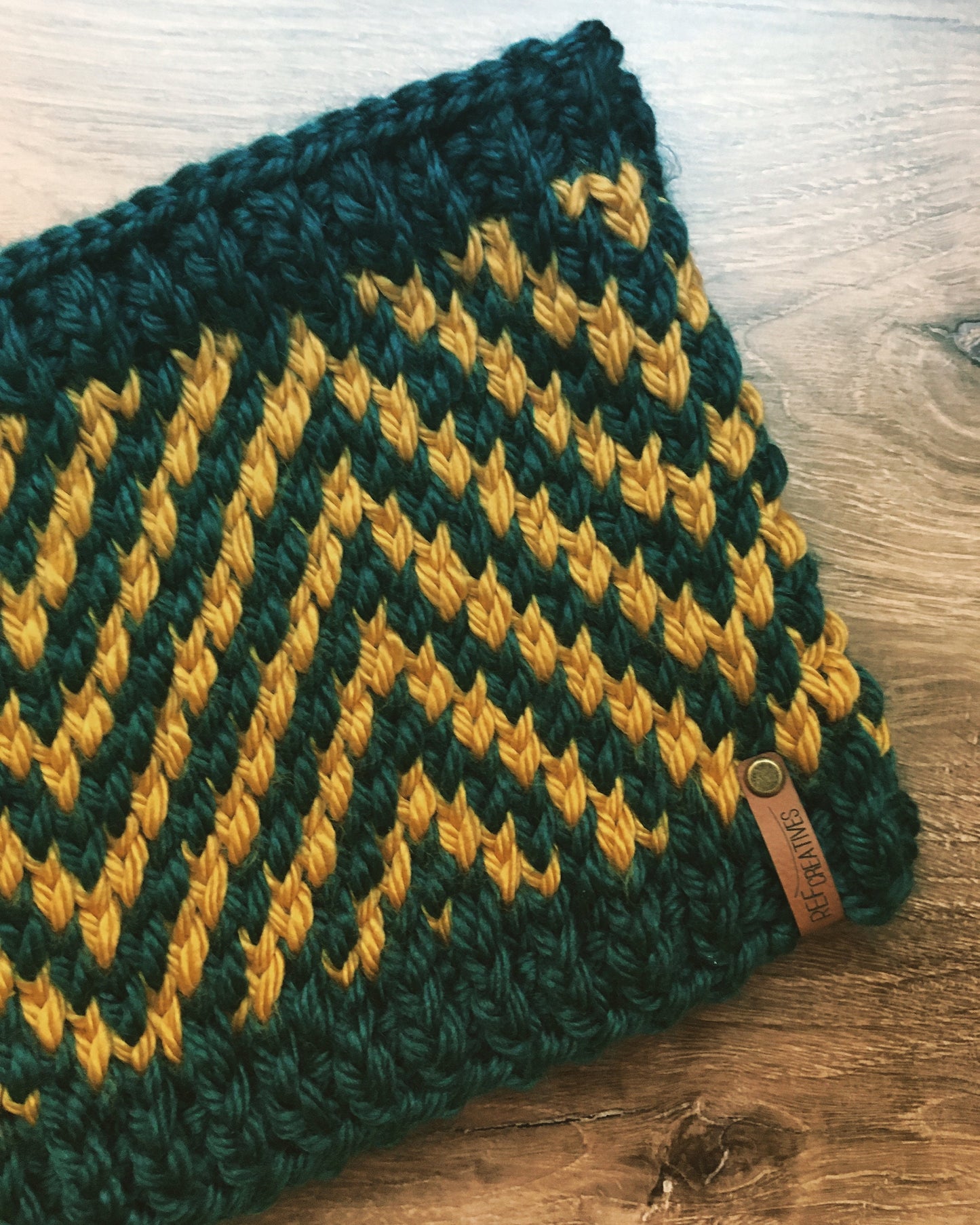Teal and Mustard Hand Knit Cowl and Earwarmer
