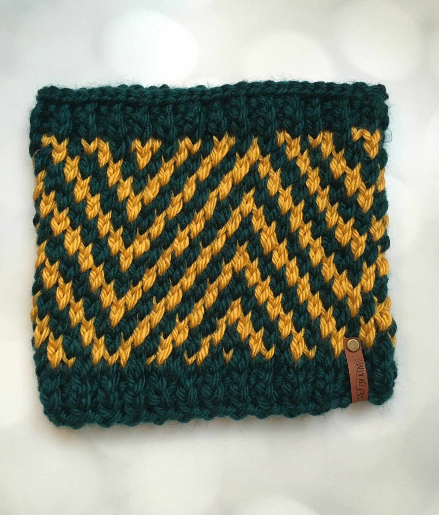 Teal and Mustard Hand Knit Cowl and Earwarmer