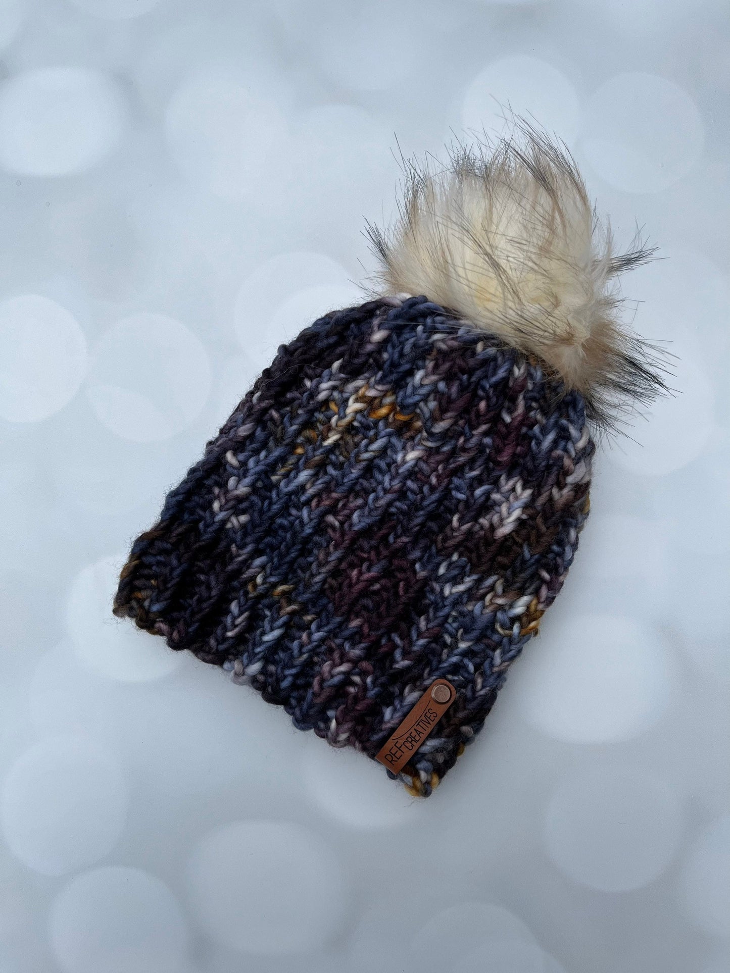 Dark Fall Tones Theo Beanie Hand Knit Hat with Hand Dyed Yarn
