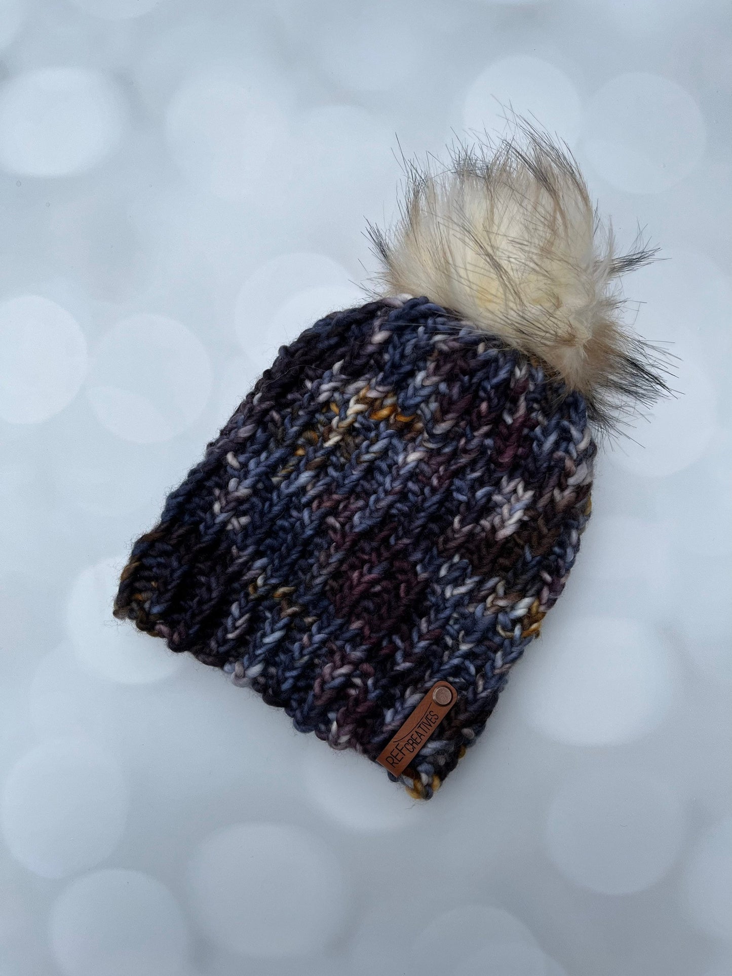 Luxury Blue Merino Wool Knit Hat - Dark Fall Tones Theo Beanie Hand Knit Hat with Hand Dyed Yarn