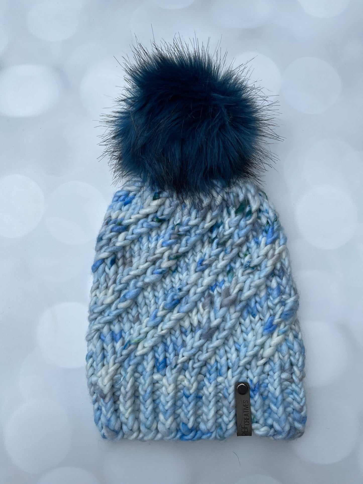 Luxury Blue Merino Wool Knit Hat - Snow Drifts Swirls Hand Knit Hat with Hand Dyed Yarn