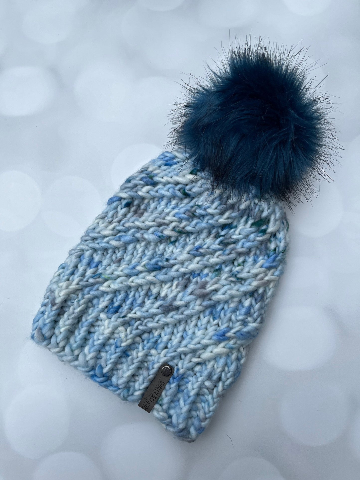 Luxury Blue Merino Wool Knit Hat - Snow Drifts Swirls Hand Knit Hat with Hand Dyed Yarn