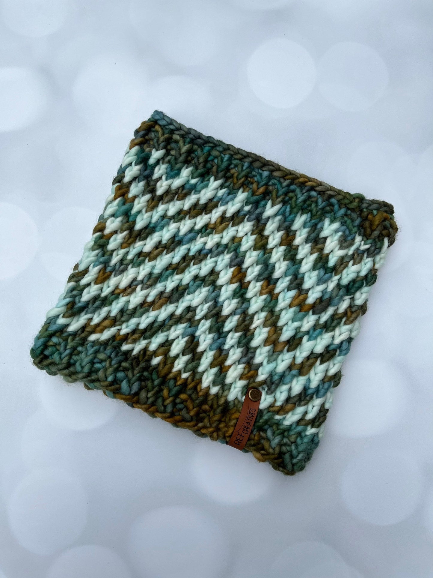 Green Hand Knit Cowl with Hand Dyed Yarn