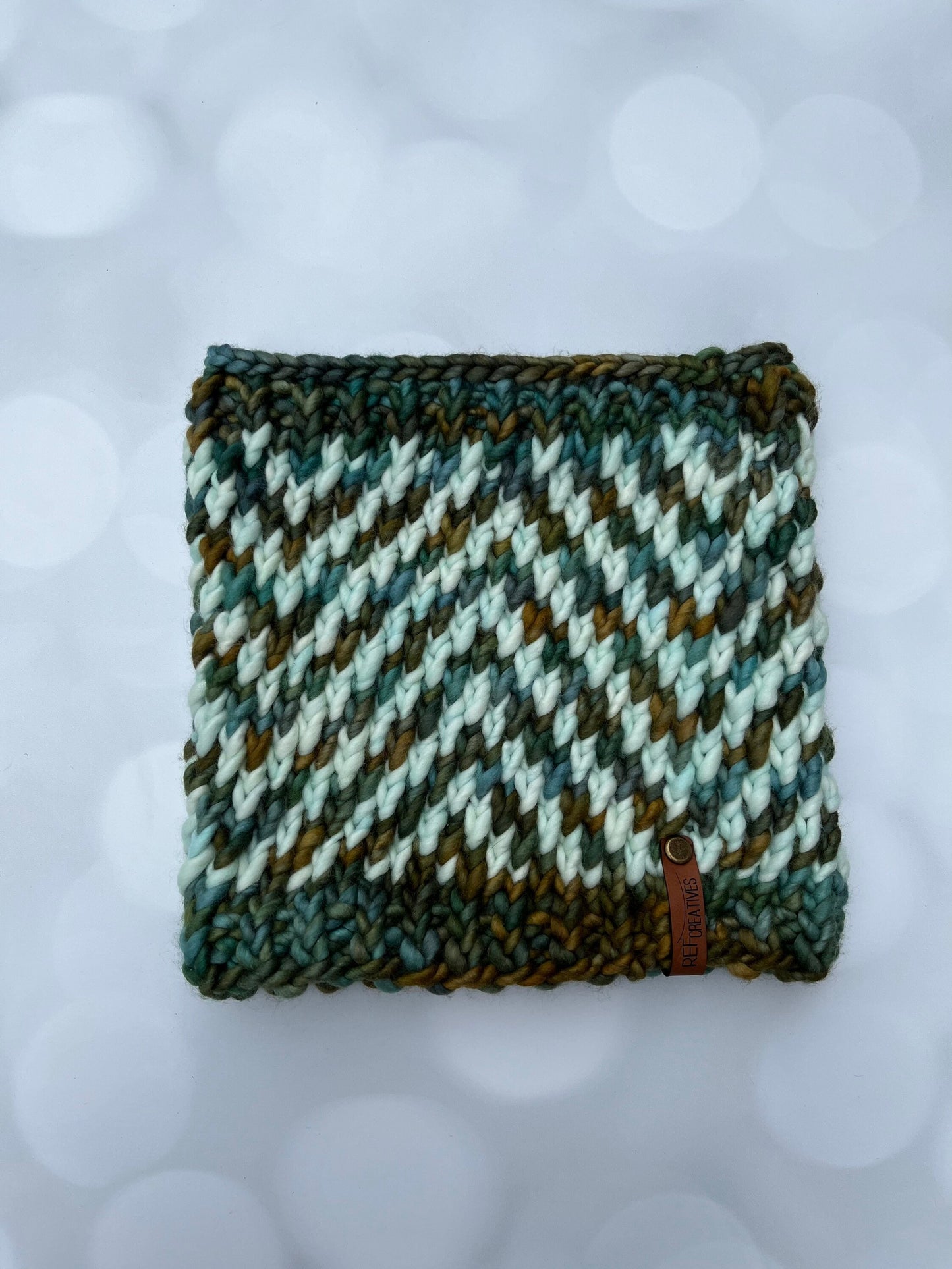 Green Hand Knit Cowl with Hand Dyed Yarn