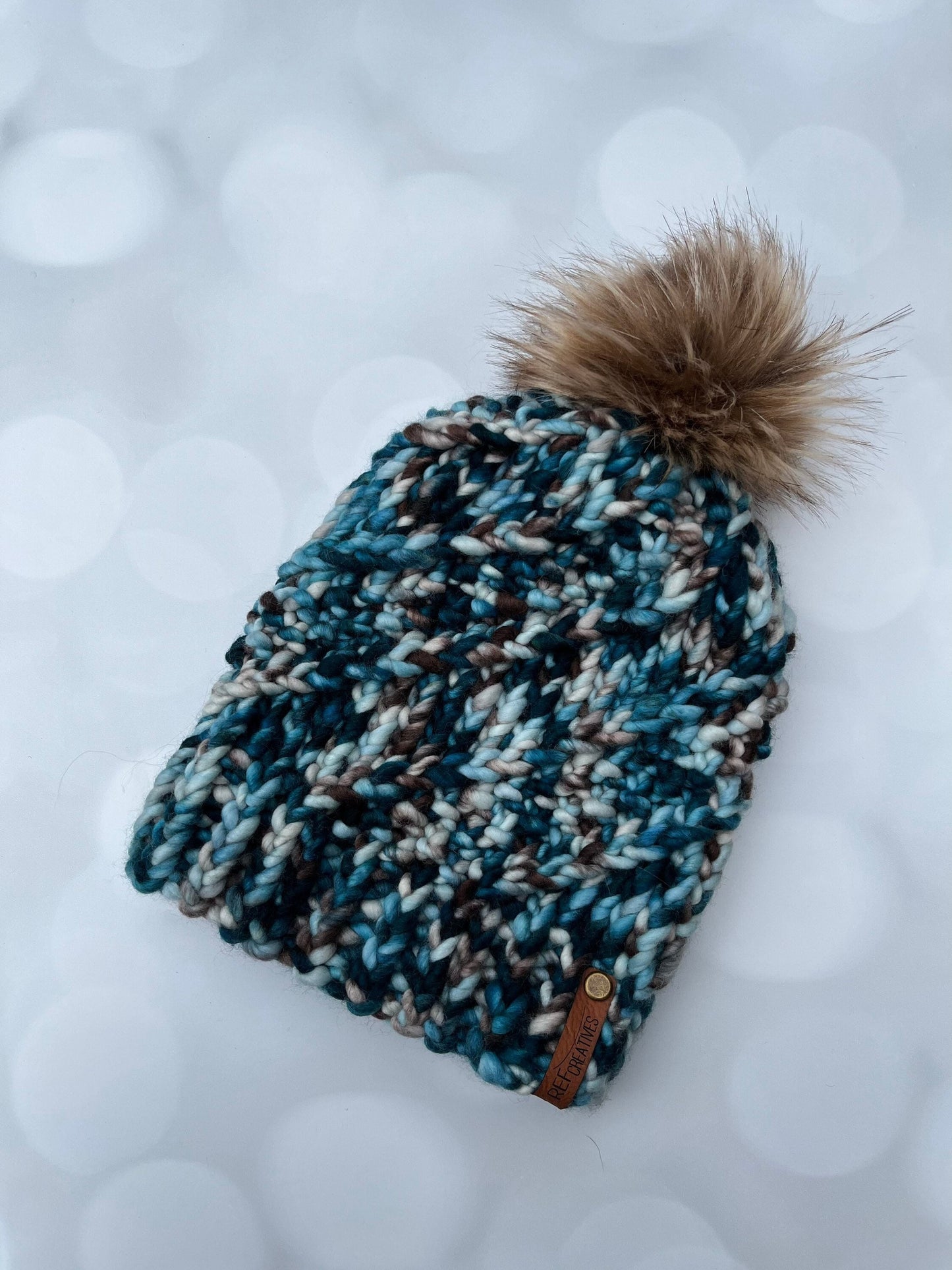 Luxury Blue Merino Wool Knit Hat - Java Blue Sidewinder Hand Knit Hat with Hand Dyed Yarn