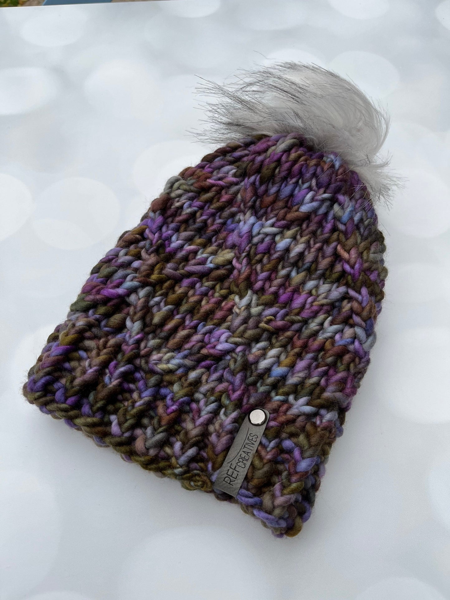 Blackberry Bush Lattice Hand Knit Hat with Hand Dyed Yarn