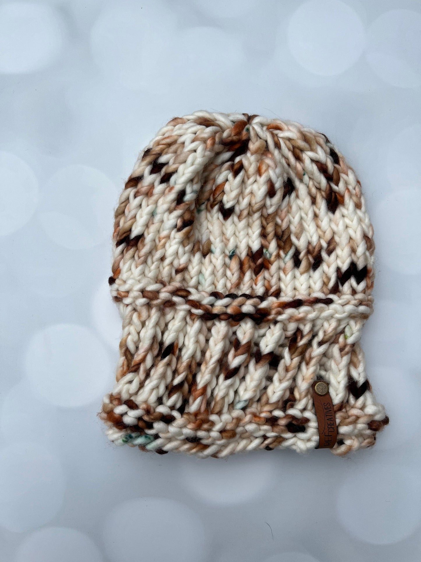 Luxury Brown Merino Wool Knit Hat - Twisted Brim Beanie Hand Knit Hat with Hand Dyed Yarn