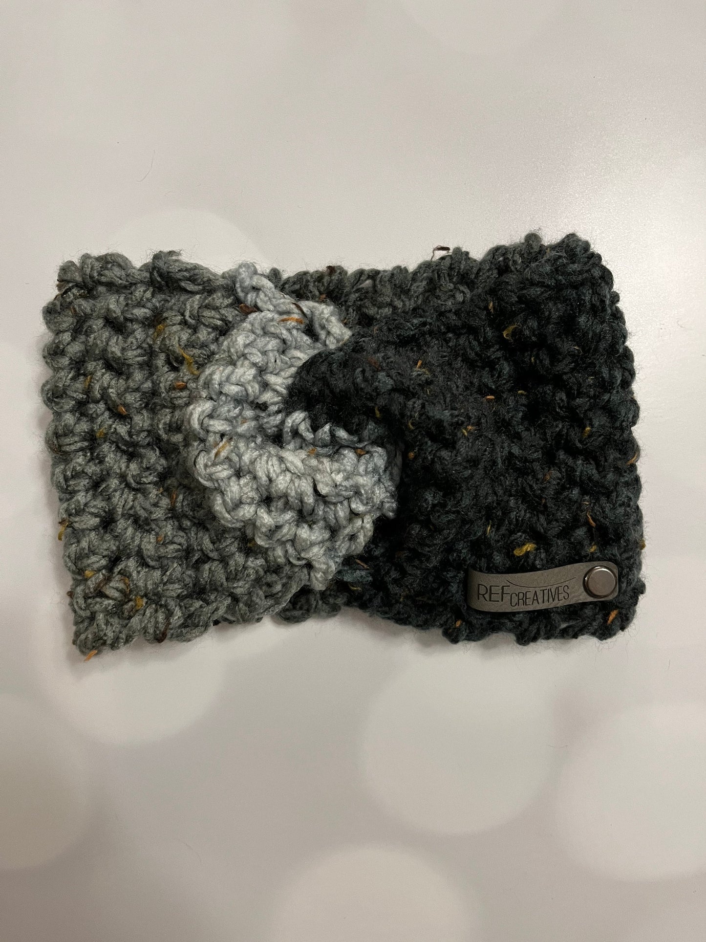 Black and Grey Hand Crocheted Ear Warmer