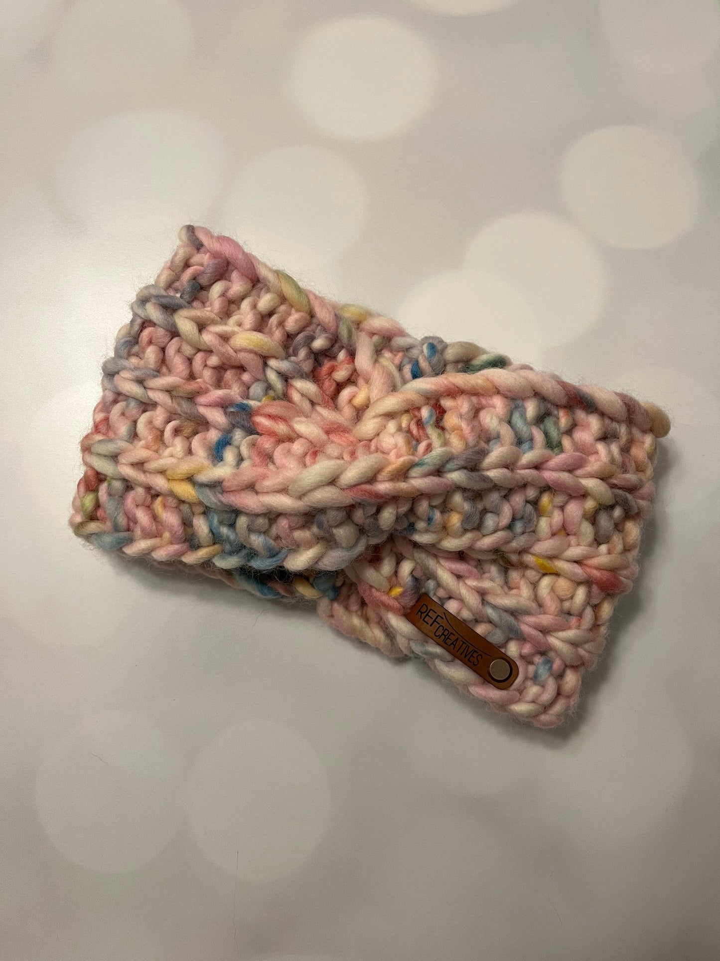 Pink Marshmallow Hand Knit Ear Warmer