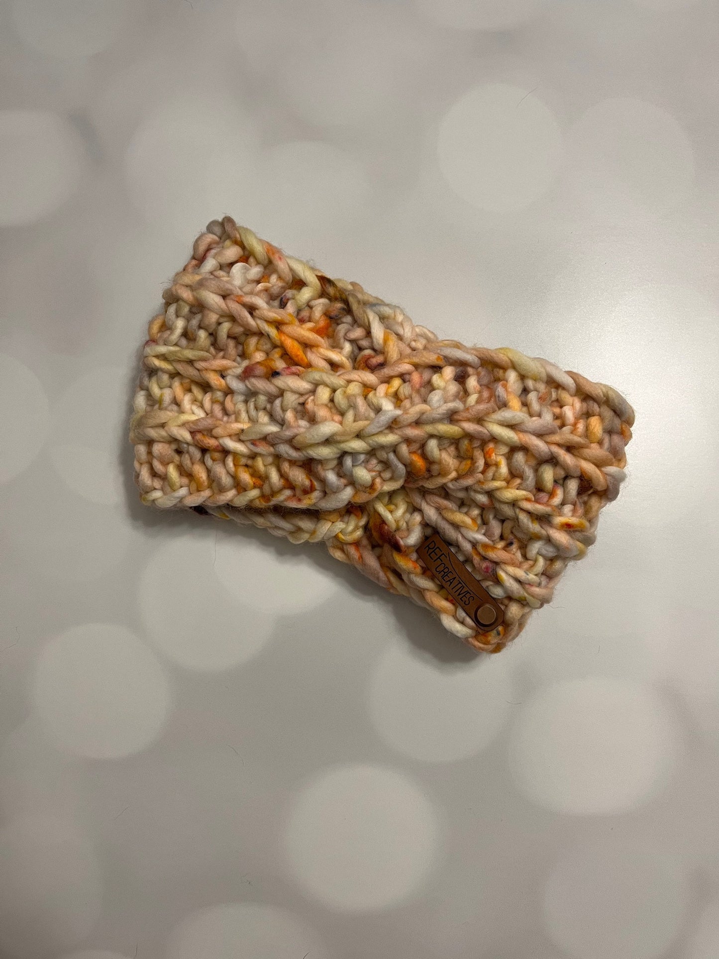Peachy Keen Hand Knit Ear Warmer with Hand Dyed Yarn