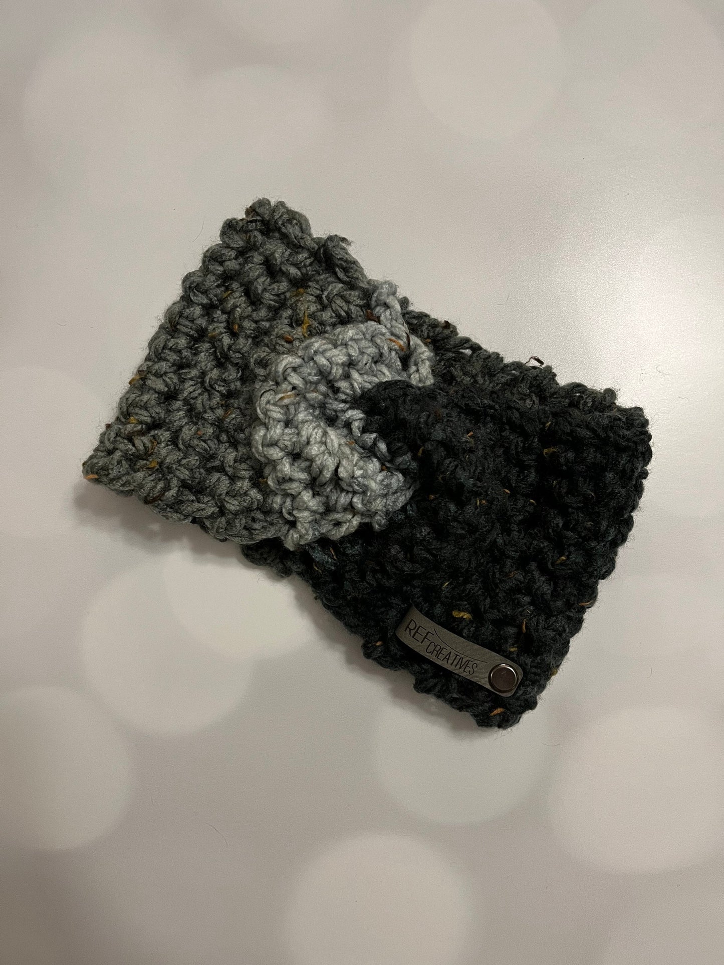 Black and Grey Hand Crocheted Ear Warmer