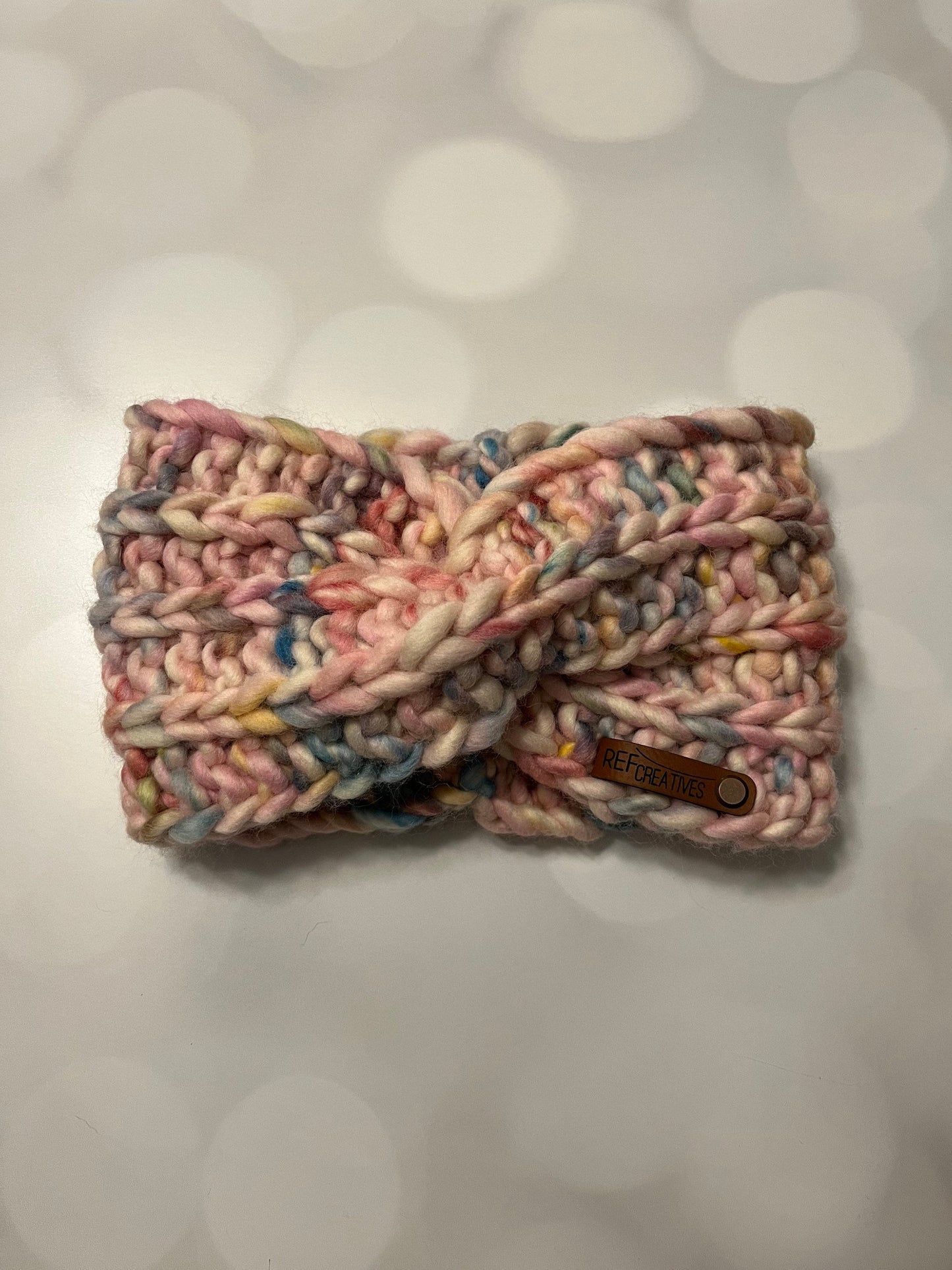 Pink Marshmallow Hand Knit Ear Warmer