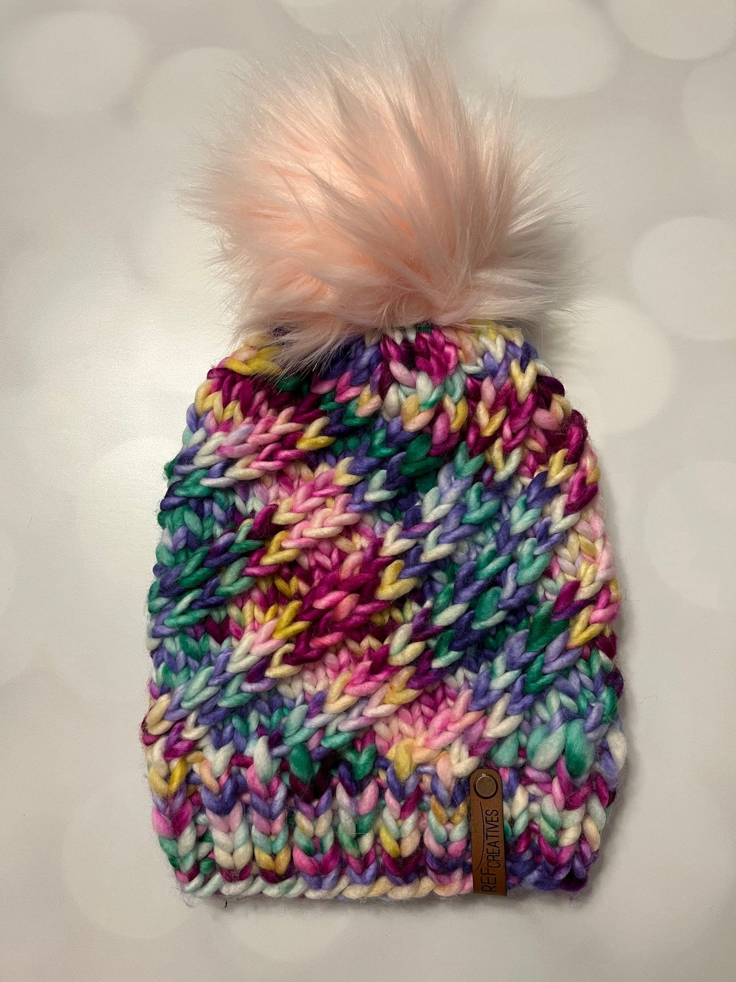 Happy Bright Swirls Hand Knit Hat with Hand Dyed Yarn