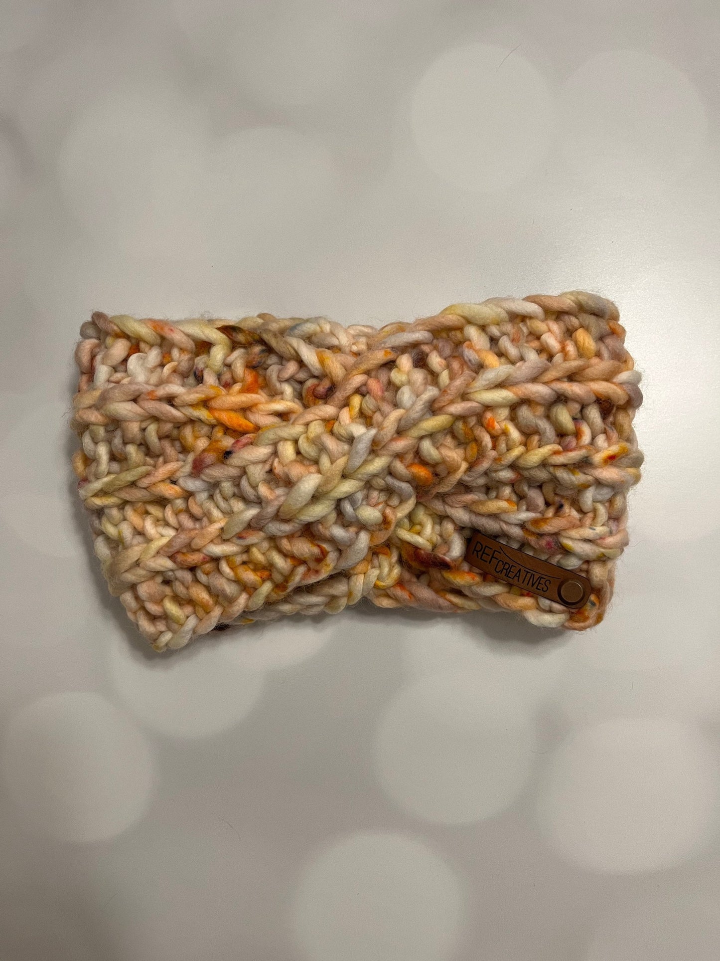 Peachy Keen Hand Knit Ear Warmer with Hand Dyed Yarn