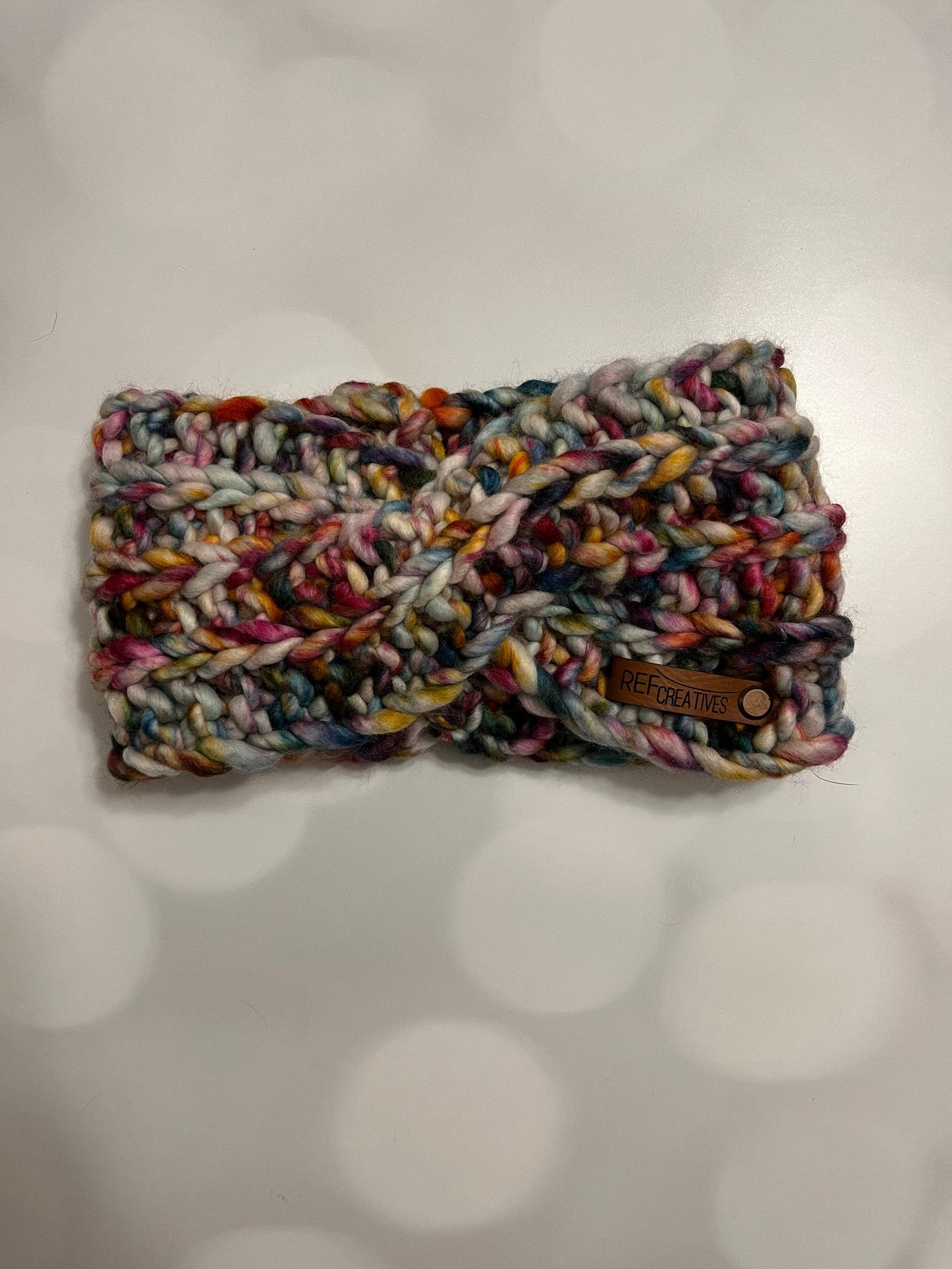 Muted Rainbow Hand Knit Ear Warmer with Hand Dyed Yarn