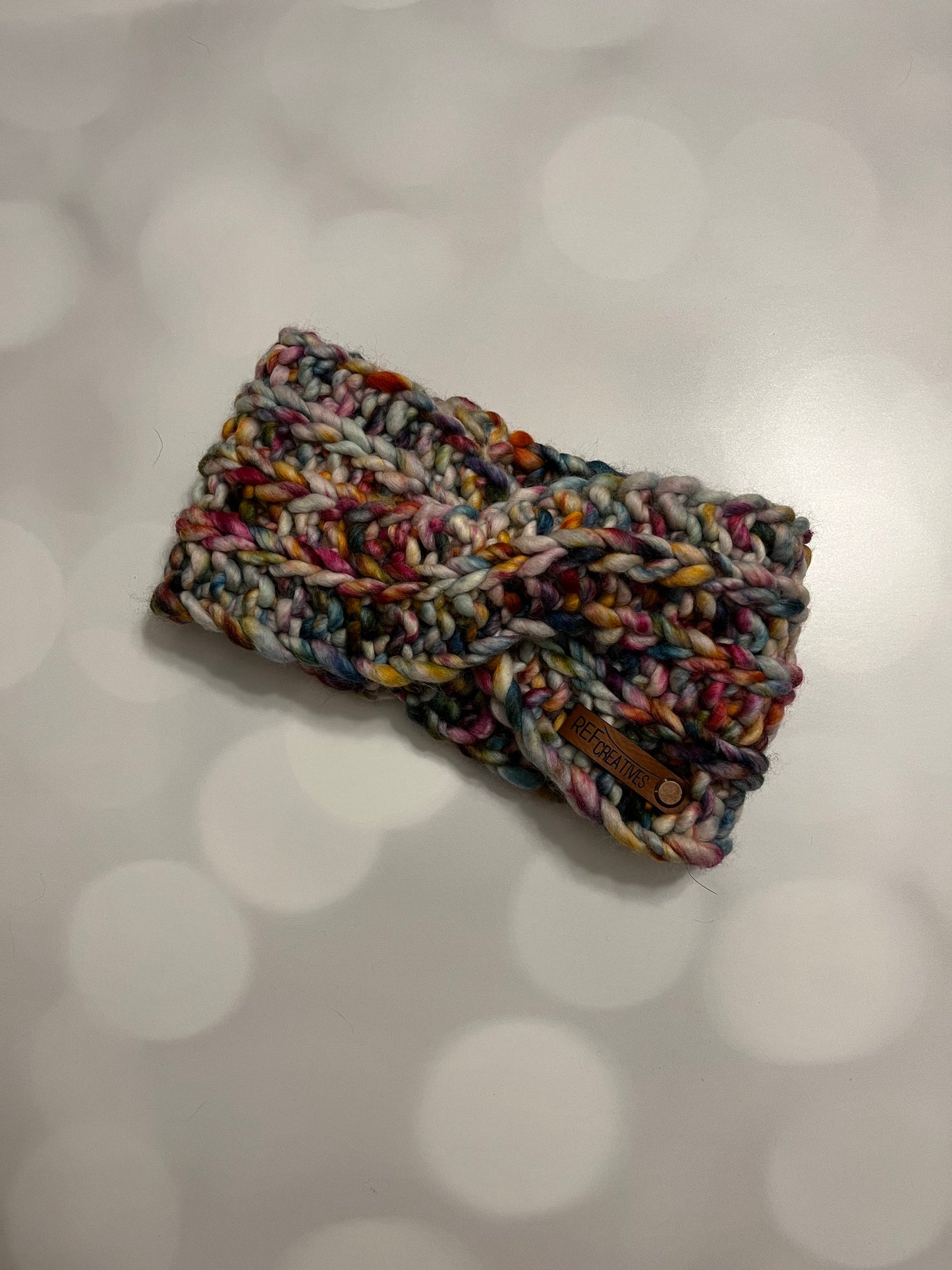 Muted Rainbow Hand Knit Ear Warmer with Hand Dyed Yarn
