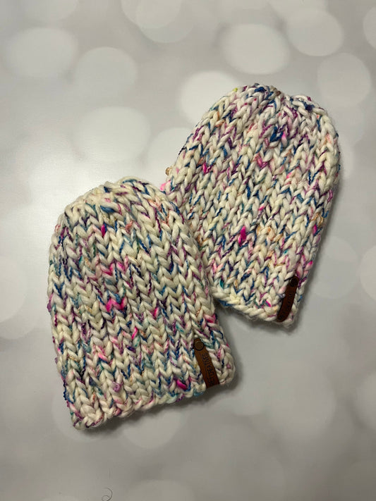 Classic Speckled Beanie Hand Knit Hat with Hand Dyed Yarn