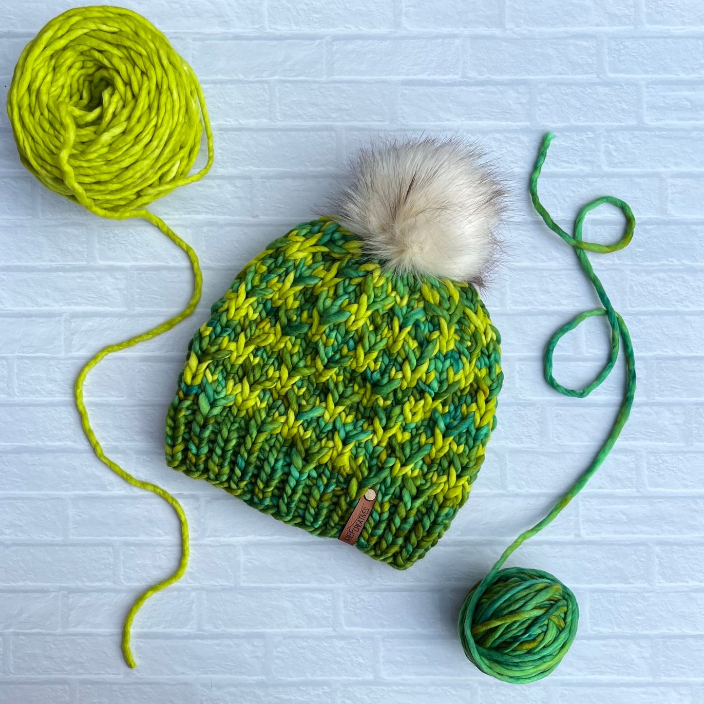 Two-toned Green Rosewood Beanie Hand Knit Hat with Hand Dyed Yarn