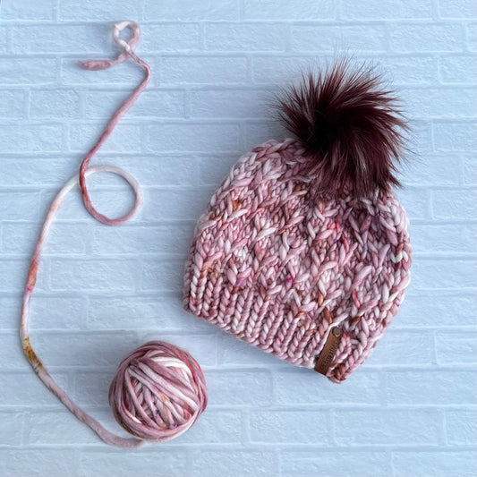 Pastel Wine Rosewood Beanie Hand Knit Hat with Hand Dyed Yarn