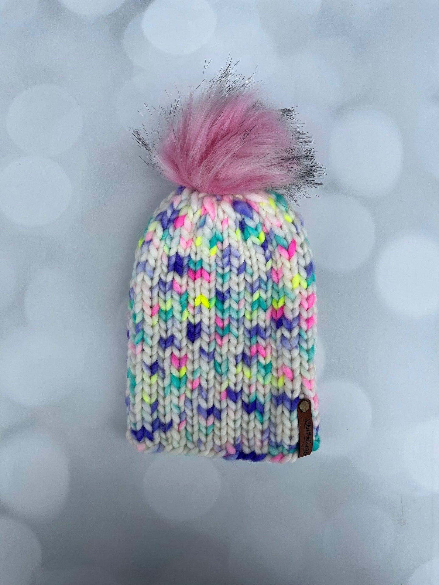 Pastel Neon Beanie Hand Knit Hat with Hand Dyed Yarn