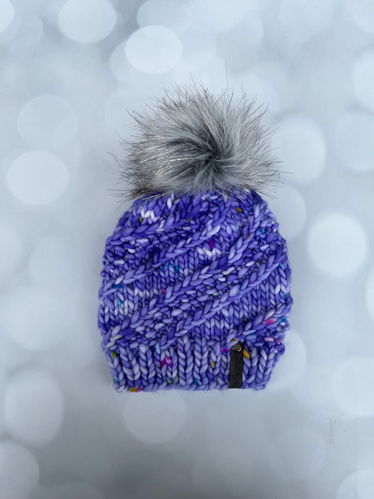 Luxury Purple Merino Wool Knit Hat - Rainbow Nerds Sidewinder Hand Knit Hat with Hand Dyed Yarn