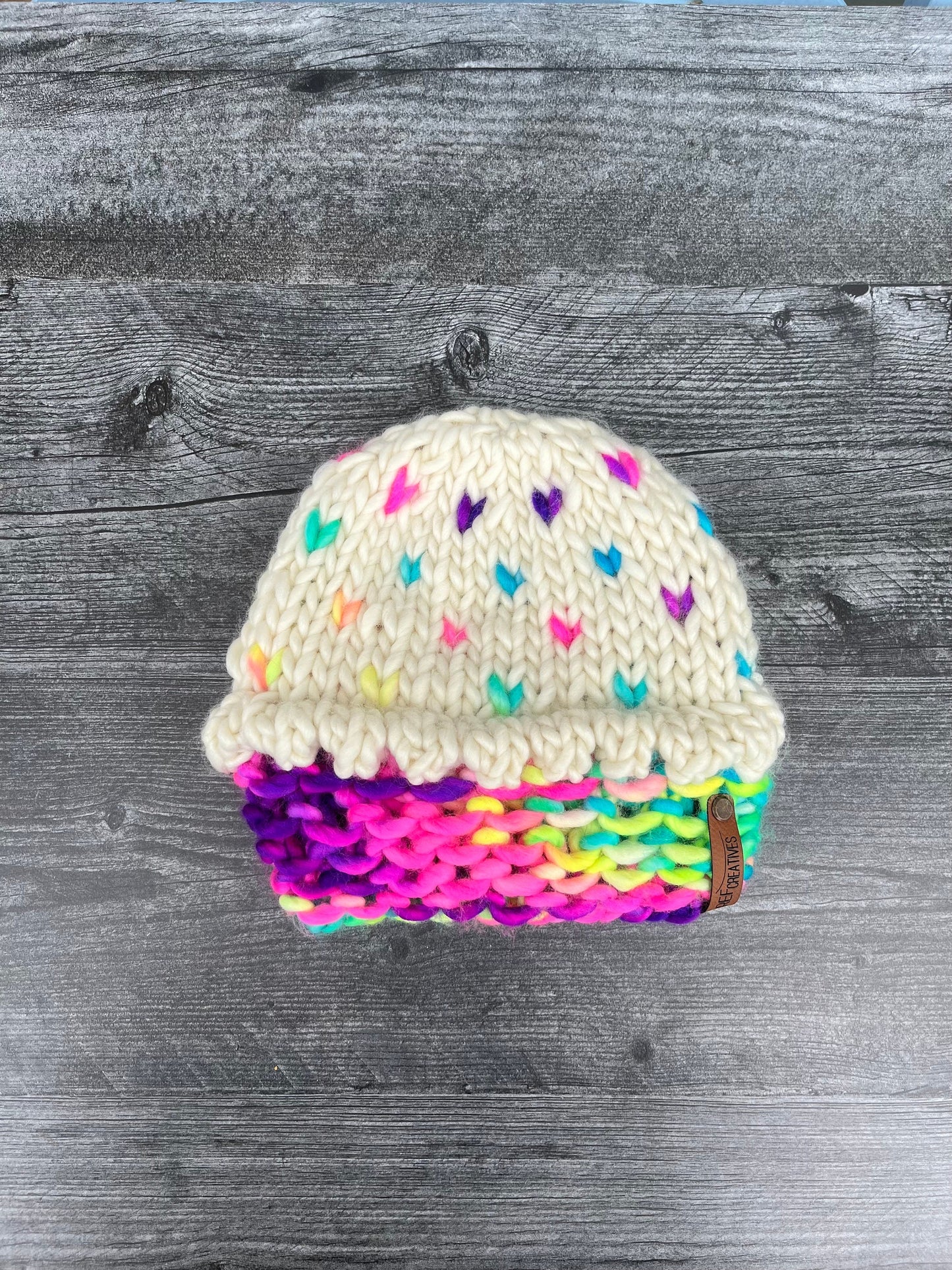 Rainbow Cupcake Beanie Hand Knit Hat with Hand Dyed Yarn