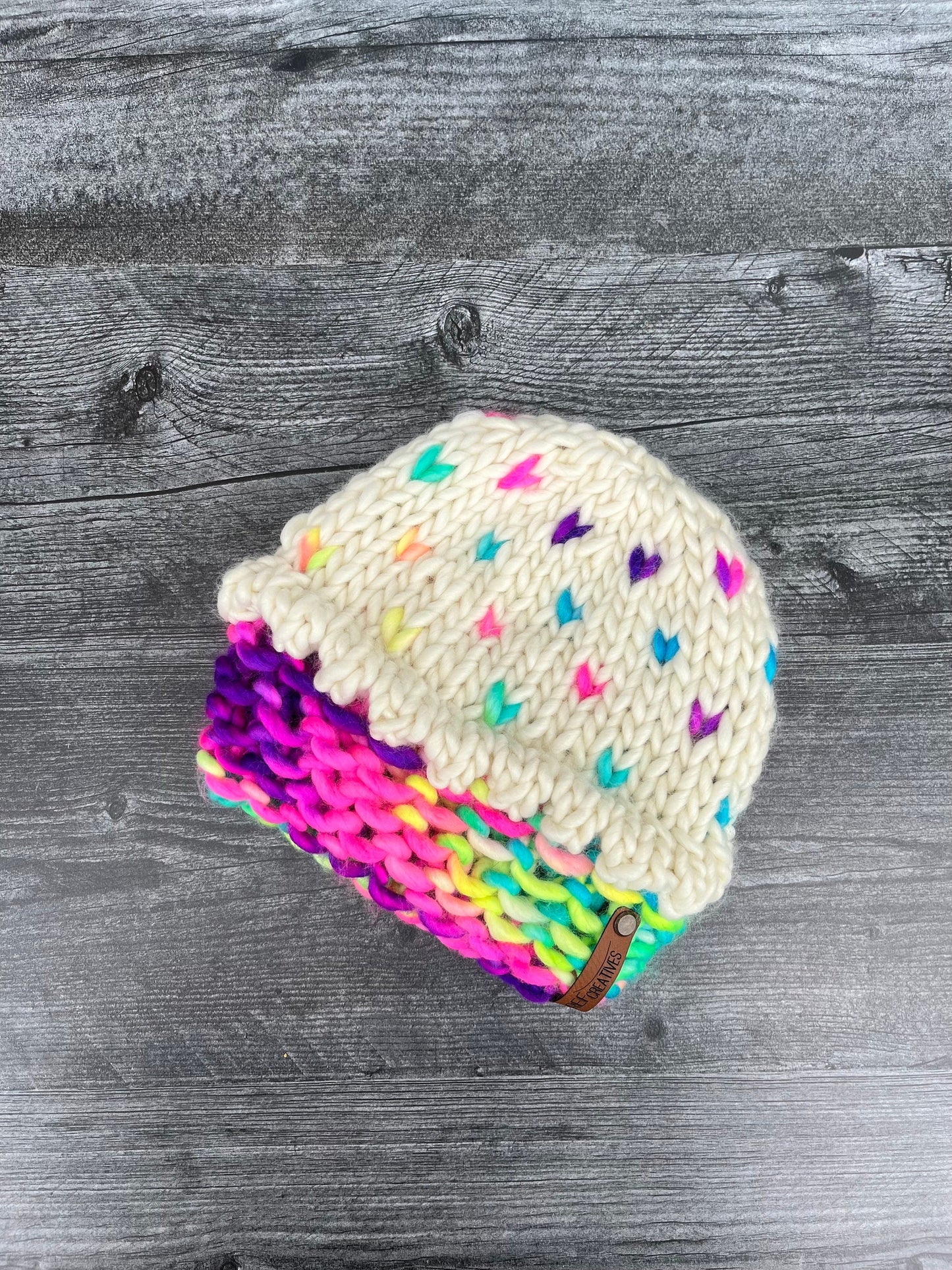 Rainbow Cupcake Beanie Hand Knit Hat with Hand Dyed Yarn