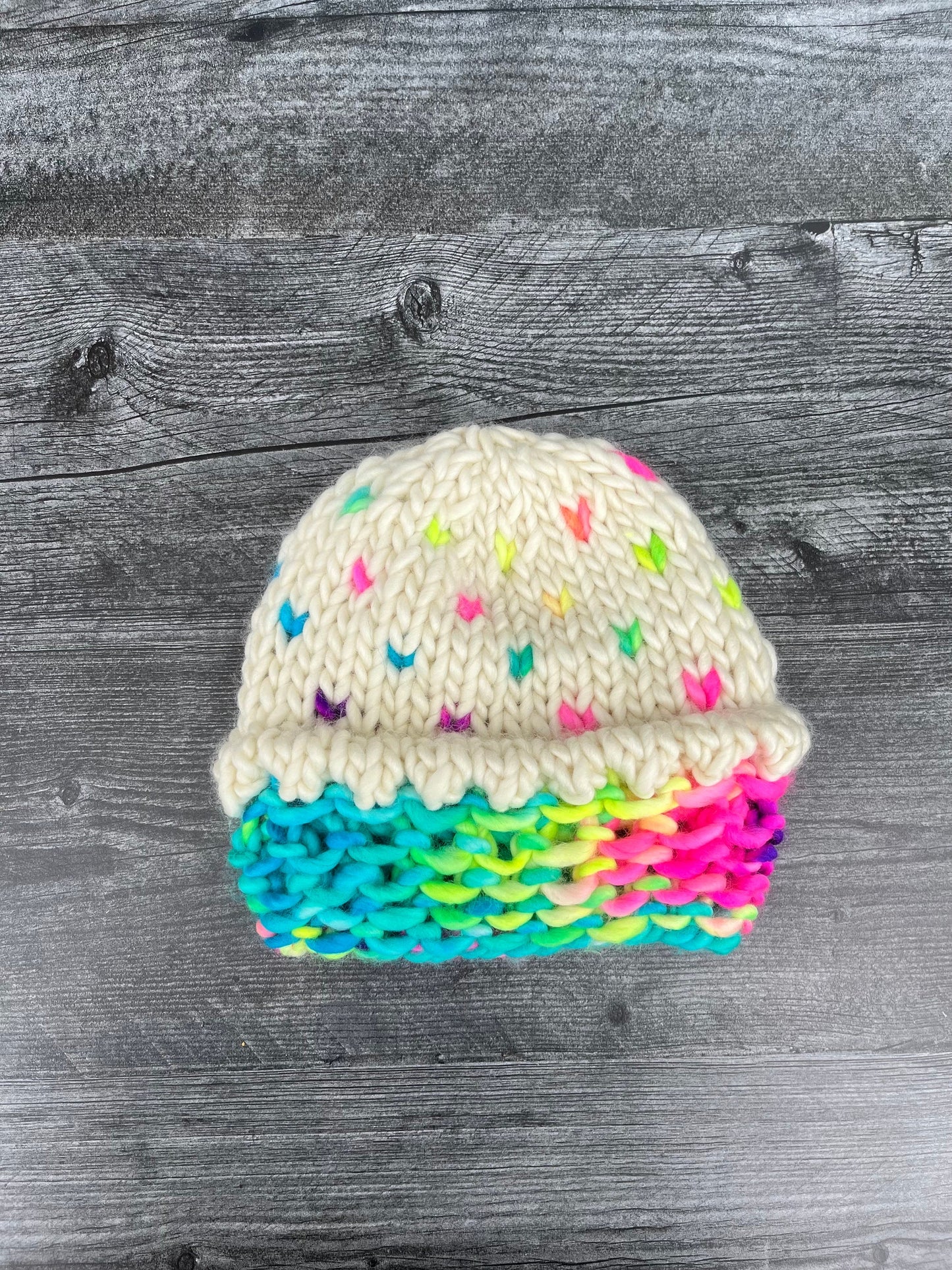 Rainbow Cupcake Beanie Hand Knit Hat with Hand Dyed Yarn