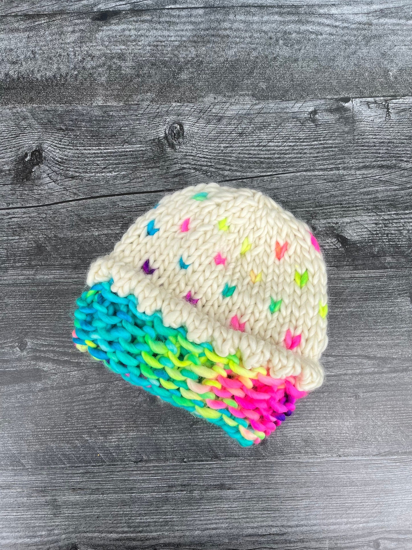 Rainbow Cupcake Beanie Hand Knit Hat with Hand Dyed Yarn