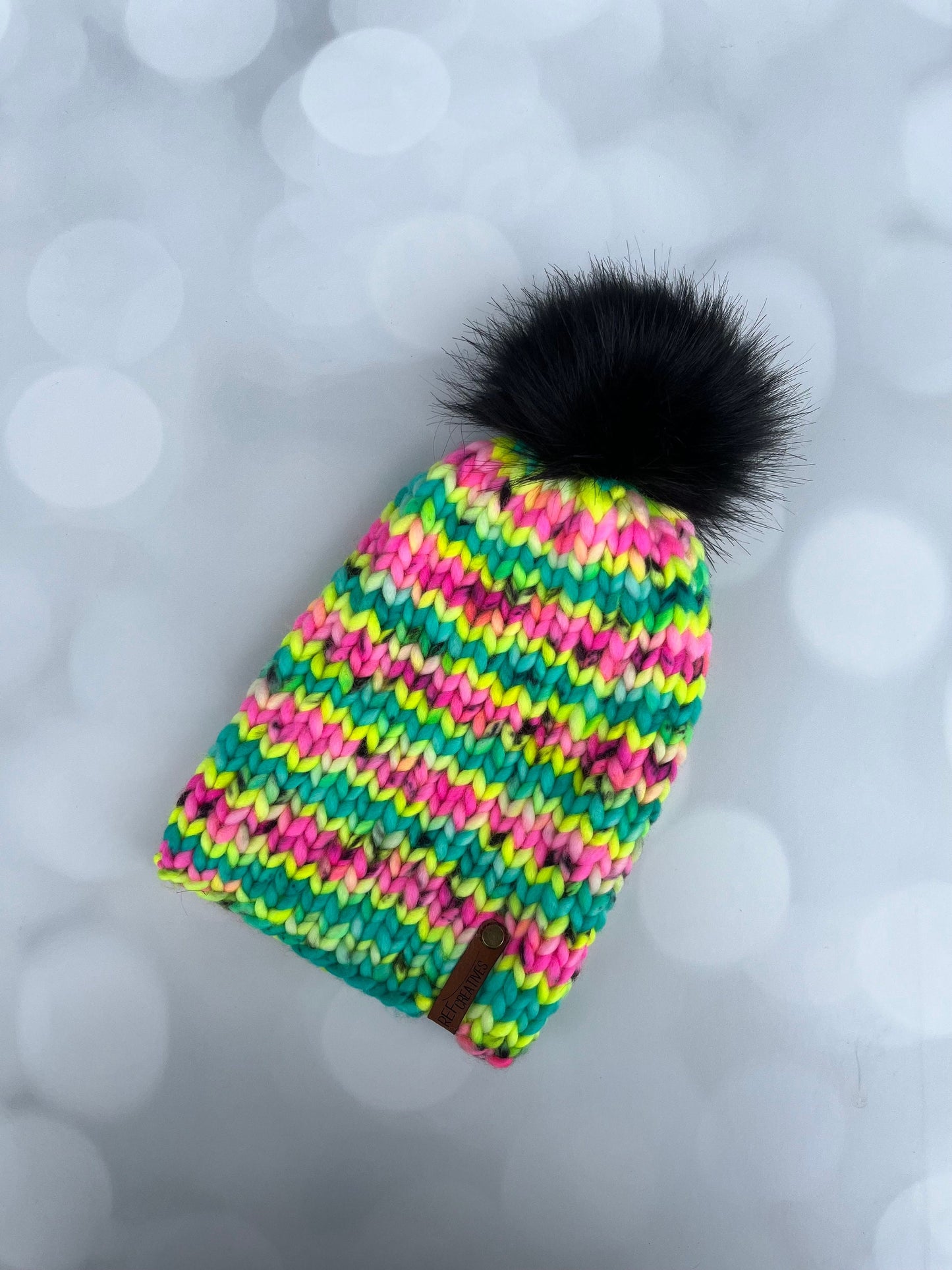 Luxury Neon Merino Wool Knit Hat - Boombox Neon Beanie Hand Knit Hat with Hand Dyed Yarn