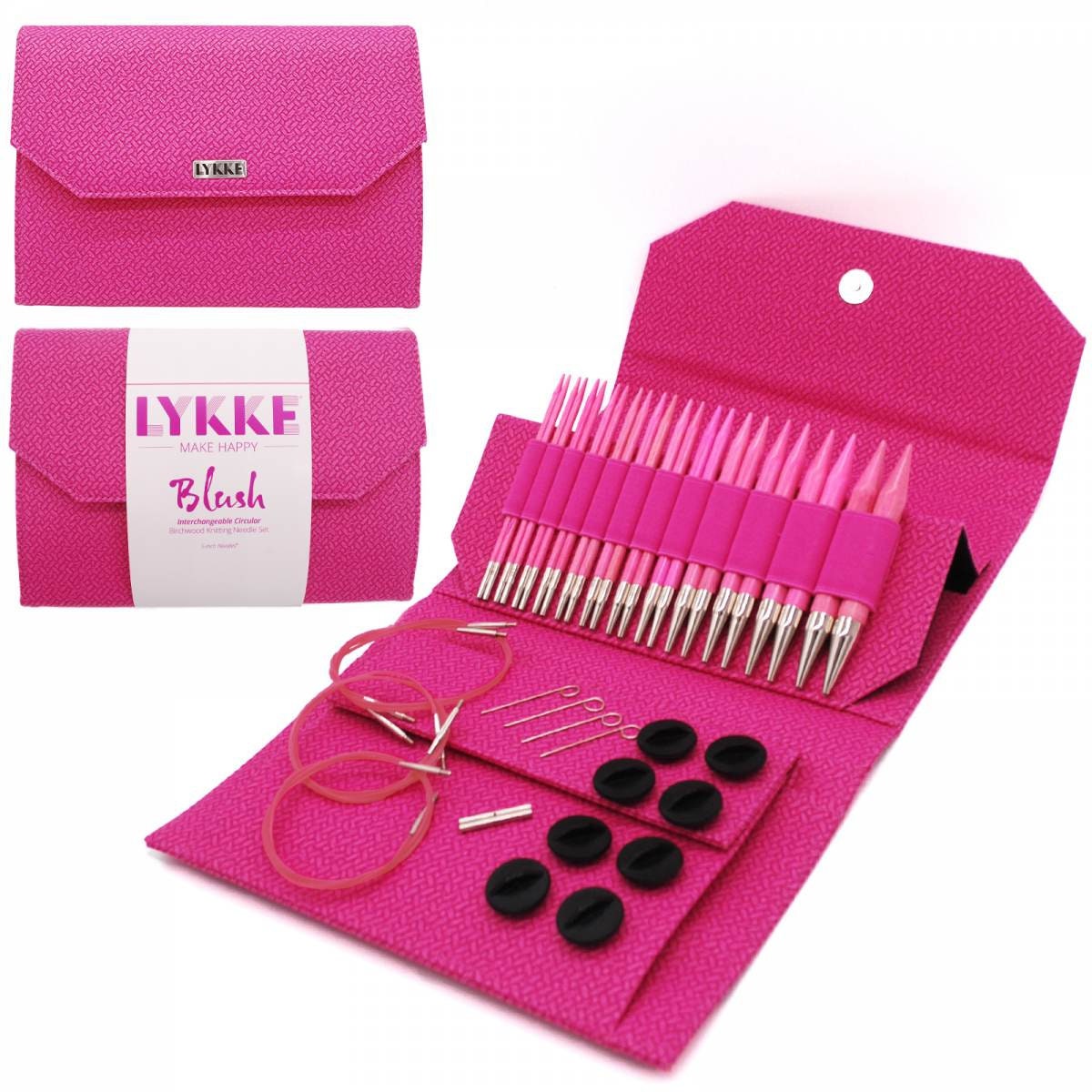 Lykke Knitting Needles - Blush 5" Interchangeable Circular Needle Set - Black Vegan Suede