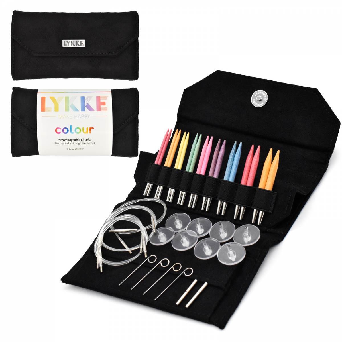 LYKKE Knitting Needles - Colour 3.5" Interchangeable Circular Needle Set - Black Vegan Suede