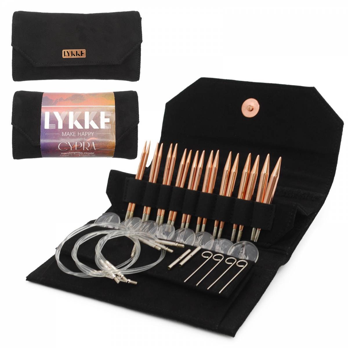 Lykke Knitting Needles - Cypra 3.5" Interchangeable Circular Needle Set - Black Vegan Suede