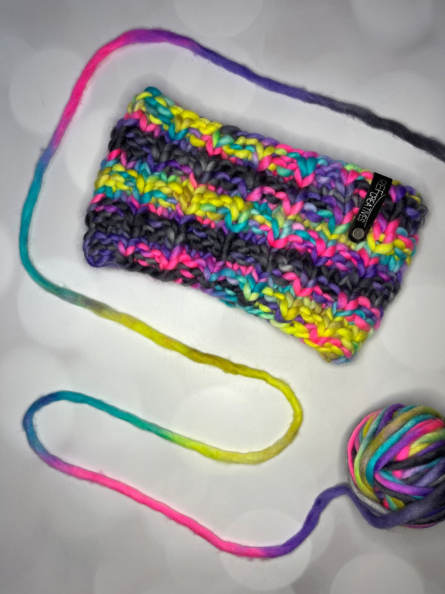 Luxury Neon Disco Hand Knit Merino Wool Ear Warmer with Hand Dyed Yarn