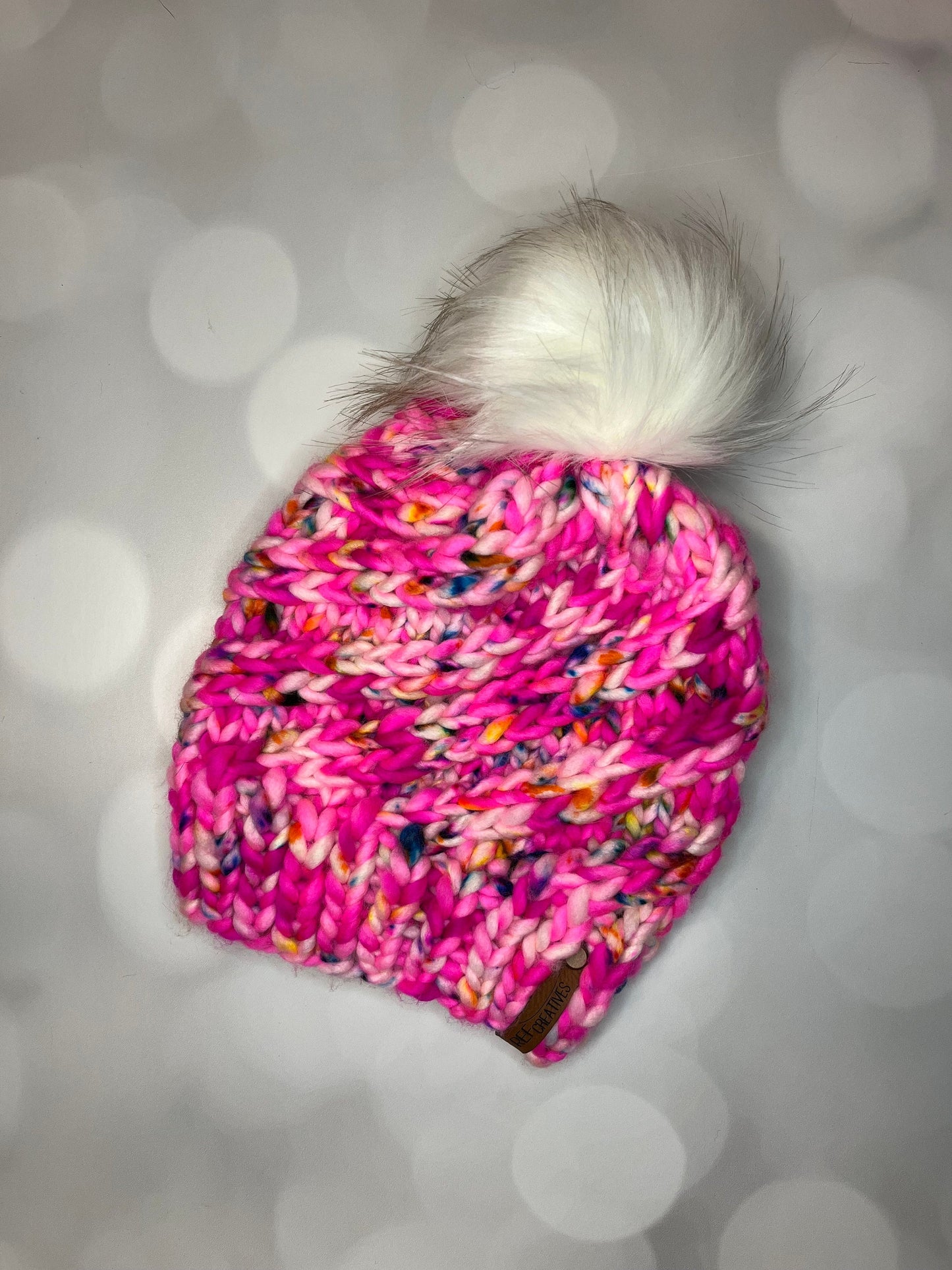 Luxury Pink Merino Wool Knit Hat - Neon Pink Hand Knit Hat with Hand Dyed Yarn