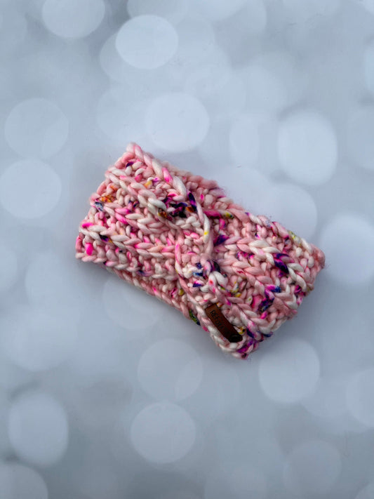 Luxury Pink Hand Knit Merino Wool Ear Warmer with Hand Dyed Yarn