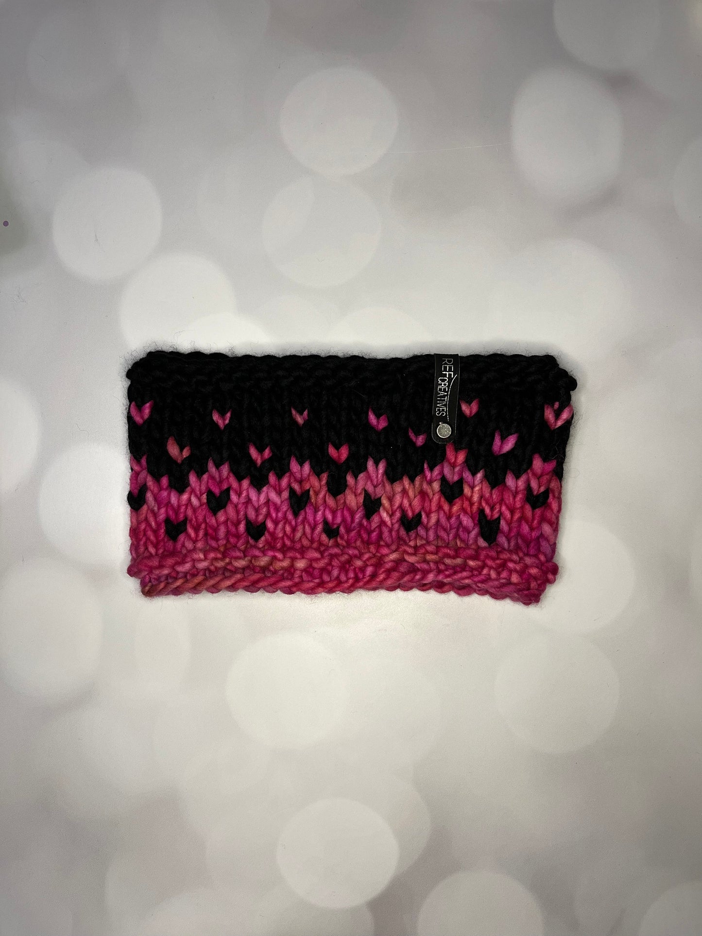 Luxury Pink and Black Hand Knit Merino Wool Ear Warmer with Hand Dyed Yarn